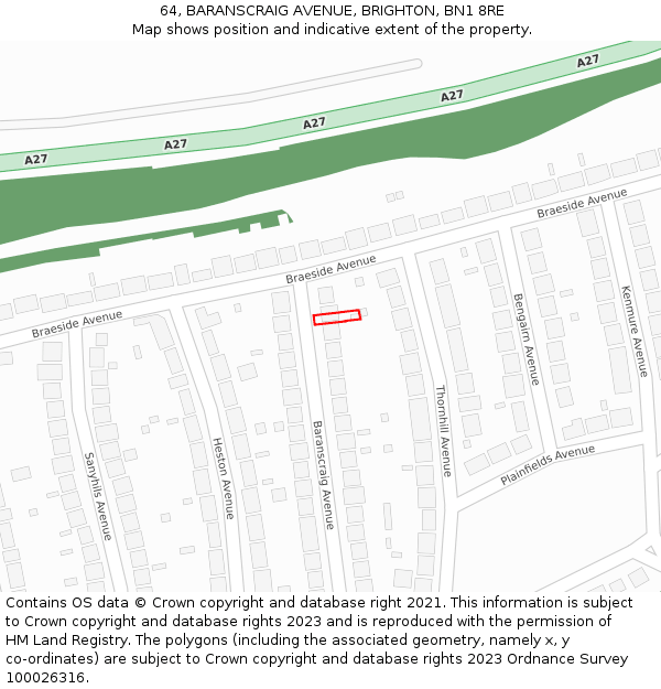 64, BARANSCRAIG AVENUE, BRIGHTON, BN1 8RE: Location map and indicative extent of plot