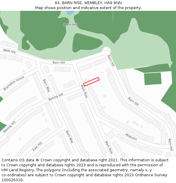 64, BARN RISE, WEMBLEY, HA9 9NN: Location map and indicative extent of plot