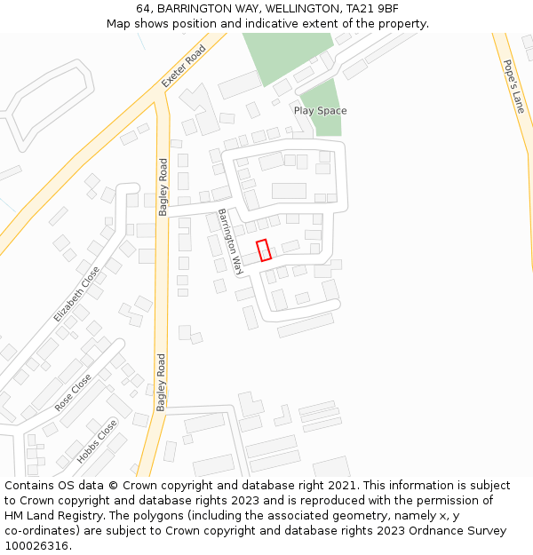 64, BARRINGTON WAY, WELLINGTON, TA21 9BF: Location map and indicative extent of plot