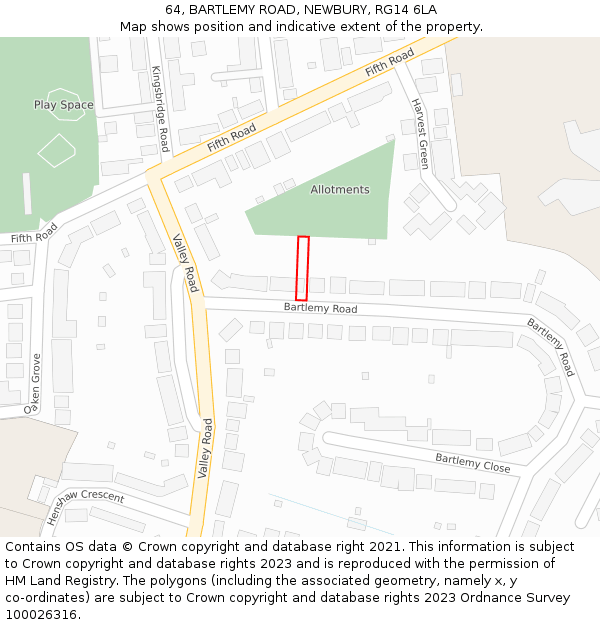 64, BARTLEMY ROAD, NEWBURY, RG14 6LA: Location map and indicative extent of plot