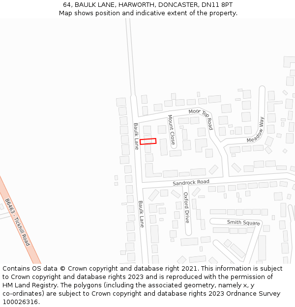 64, BAULK LANE, HARWORTH, DONCASTER, DN11 8PT: Location map and indicative extent of plot