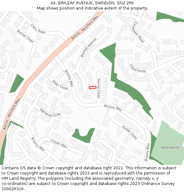 64, BAYLEAF AVENUE, SWINDON, SN2 2RX: Location map and indicative extent of plot