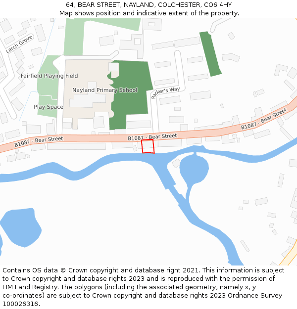 64, BEAR STREET, NAYLAND, COLCHESTER, CO6 4HY: Location map and indicative extent of plot