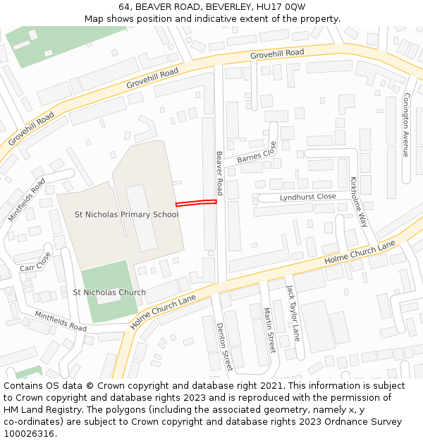 64, BEAVER ROAD, BEVERLEY, HU17 0QW: Location map and indicative extent of plot