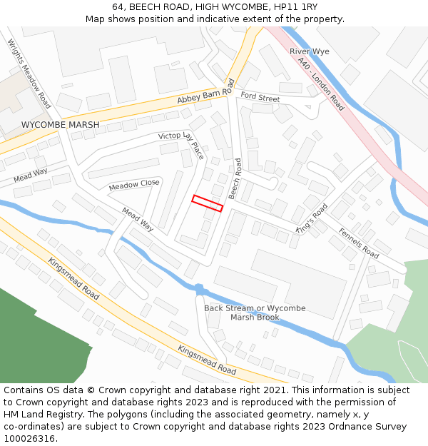 64, BEECH ROAD, HIGH WYCOMBE, HP11 1RY: Location map and indicative extent of plot