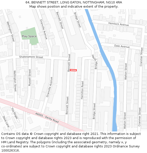 64, BENNETT STREET, LONG EATON, NOTTINGHAM, NG10 4RA: Location map and indicative extent of plot