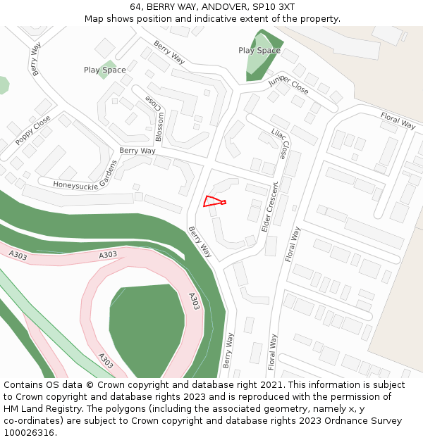 64, BERRY WAY, ANDOVER, SP10 3XT: Location map and indicative extent of plot