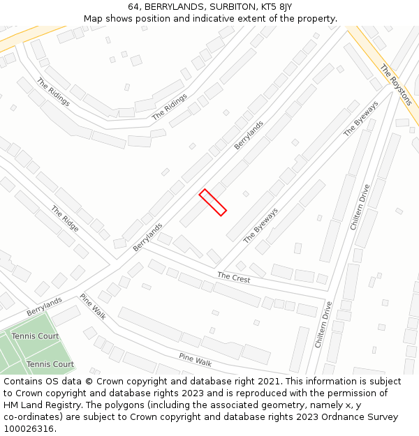 64, BERRYLANDS, SURBITON, KT5 8JY: Location map and indicative extent of plot