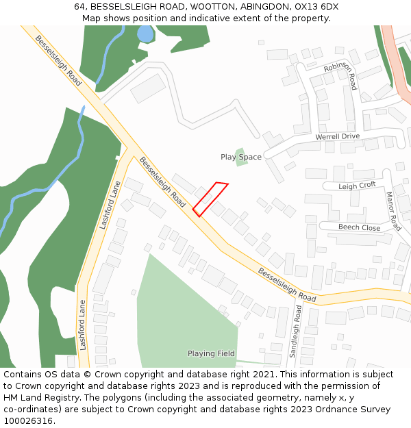 64, BESSELSLEIGH ROAD, WOOTTON, ABINGDON, OX13 6DX: Location map and indicative extent of plot