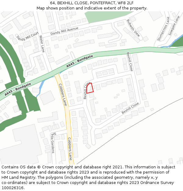 64, BEXHILL CLOSE, PONTEFRACT, WF8 2LF: Location map and indicative extent of plot
