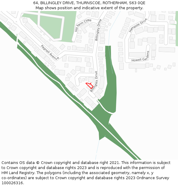 64, BILLINGLEY DRIVE, THURNSCOE, ROTHERHAM, S63 0QE: Location map and indicative extent of plot