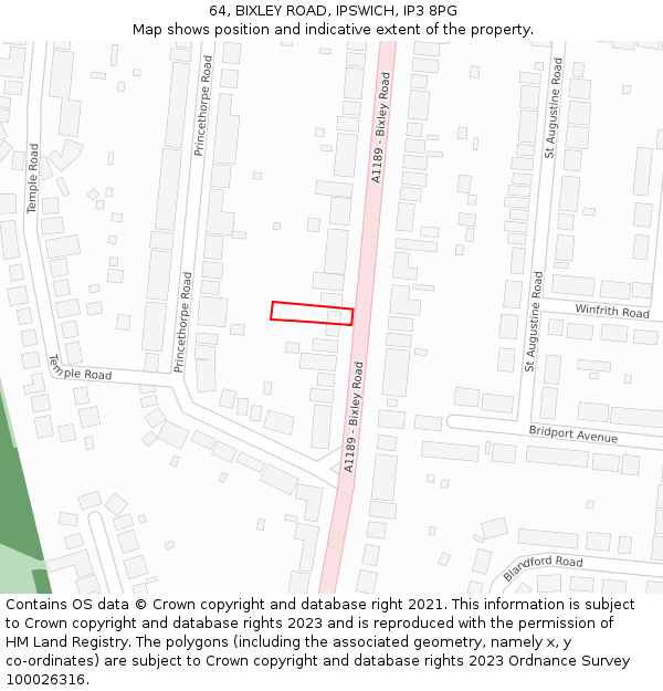 64, BIXLEY ROAD, IPSWICH, IP3 8PG: Location map and indicative extent of plot