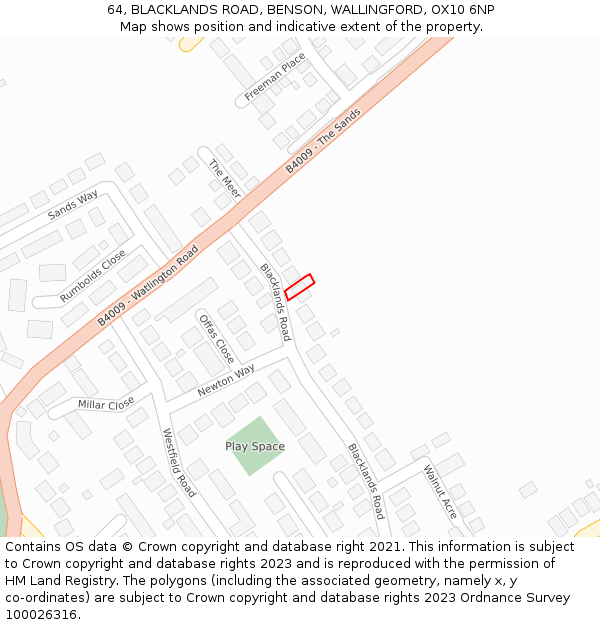 64, BLACKLANDS ROAD, BENSON, WALLINGFORD, OX10 6NP: Location map and indicative extent of plot