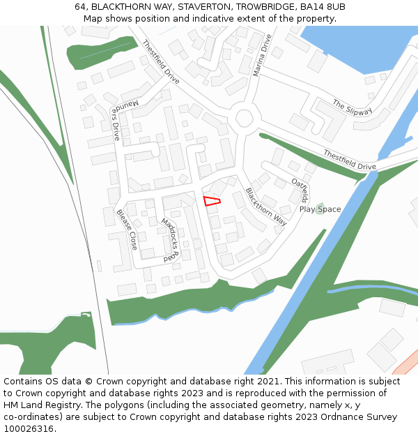 64, BLACKTHORN WAY, STAVERTON, TROWBRIDGE, BA14 8UB: Location map and indicative extent of plot