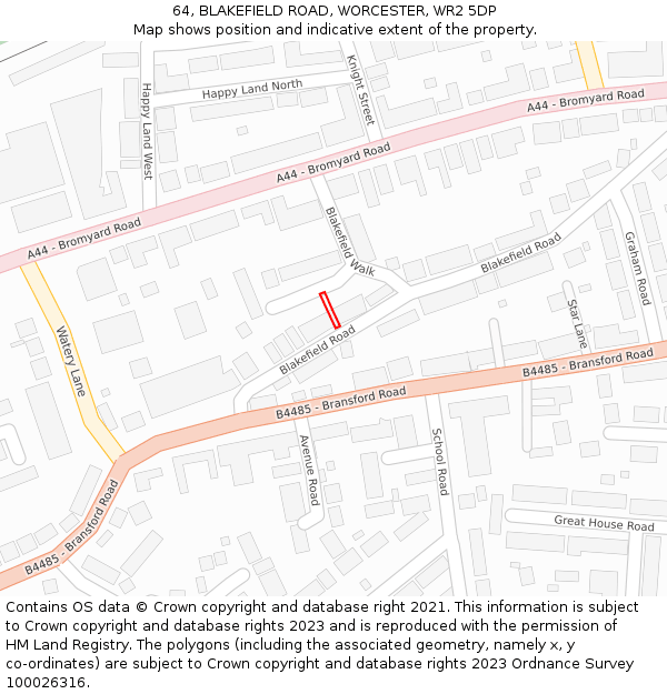 64, BLAKEFIELD ROAD, WORCESTER, WR2 5DP: Location map and indicative extent of plot