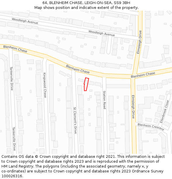 64, BLENHEIM CHASE, LEIGH-ON-SEA, SS9 3BH: Location map and indicative extent of plot