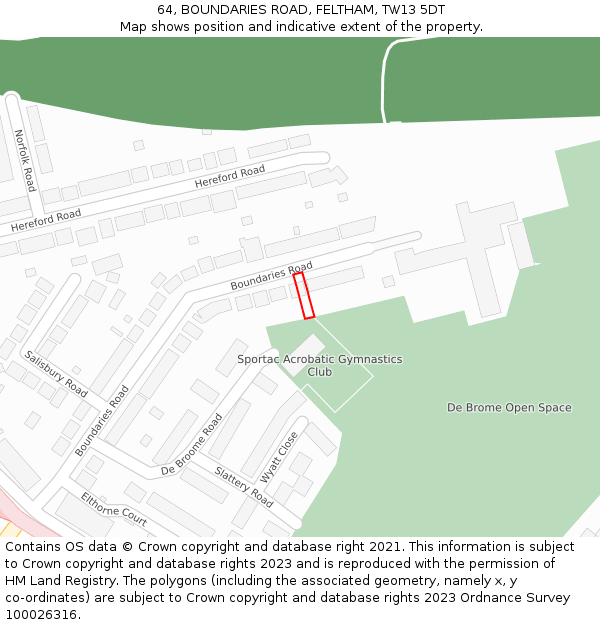 64, BOUNDARIES ROAD, FELTHAM, TW13 5DT: Location map and indicative extent of plot