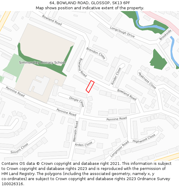 64, BOWLAND ROAD, GLOSSOP, SK13 6PF: Location map and indicative extent of plot