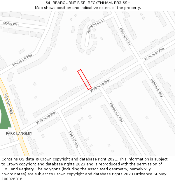 64, BRABOURNE RISE, BECKENHAM, BR3 6SH: Location map and indicative extent of plot