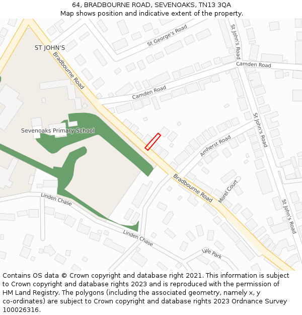 64, BRADBOURNE ROAD, SEVENOAKS, TN13 3QA: Location map and indicative extent of plot