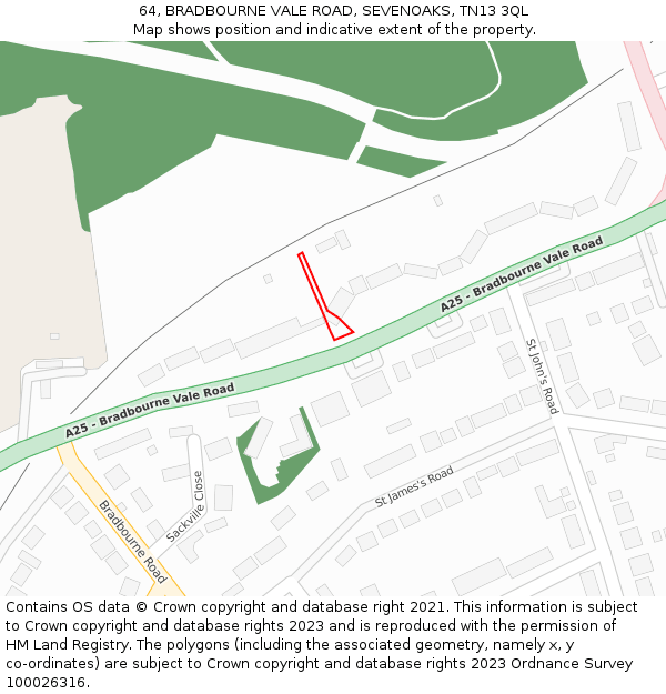 64, BRADBOURNE VALE ROAD, SEVENOAKS, TN13 3QL: Location map and indicative extent of plot