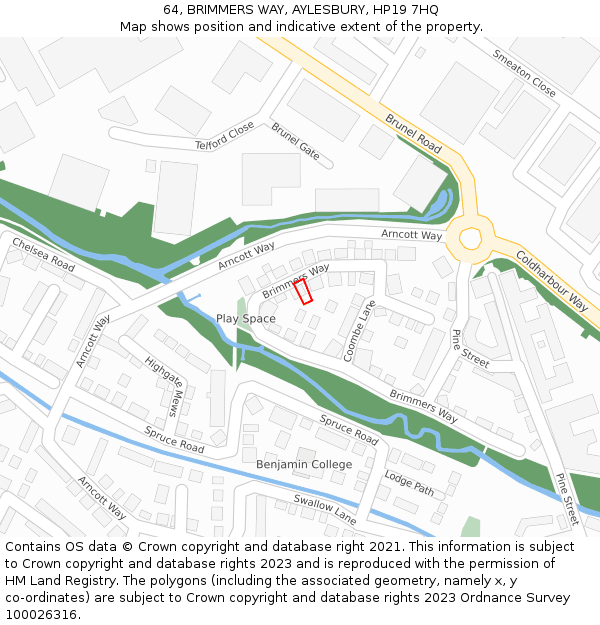 64, BRIMMERS WAY, AYLESBURY, HP19 7HQ: Location map and indicative extent of plot