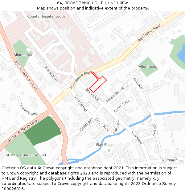 64, BROADBANK, LOUTH, LN11 0EW: Location map and indicative extent of plot