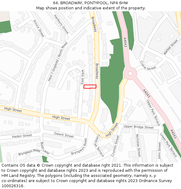 64, BROADWAY, PONTYPOOL, NP4 6HW: Location map and indicative extent of plot