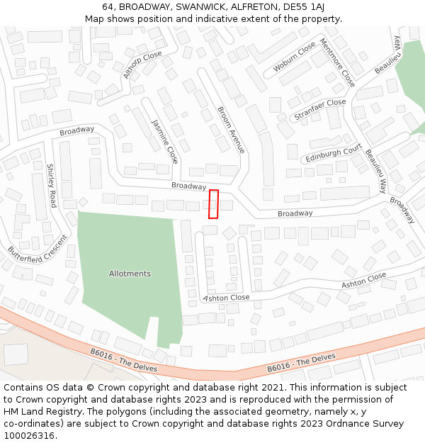 64, BROADWAY, SWANWICK, ALFRETON, DE55 1AJ: Location map and indicative extent of plot