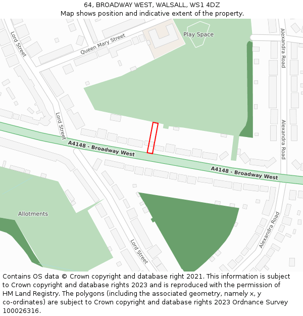 64, BROADWAY WEST, WALSALL, WS1 4DZ: Location map and indicative extent of plot