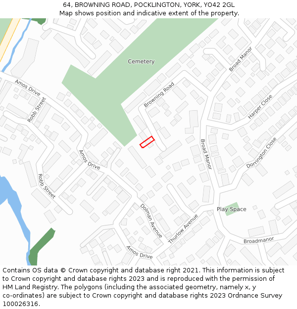 64, BROWNING ROAD, POCKLINGTON, YORK, YO42 2GL: Location map and indicative extent of plot