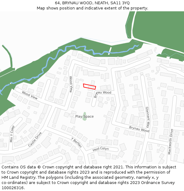 64, BRYNAU WOOD, NEATH, SA11 3YQ: Location map and indicative extent of plot