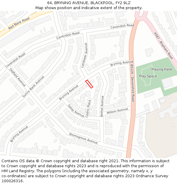 64, BRYNING AVENUE, BLACKPOOL, FY2 9LZ: Location map and indicative extent of plot