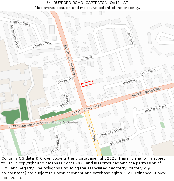 64, BURFORD ROAD, CARTERTON, OX18 1AE: Location map and indicative extent of plot