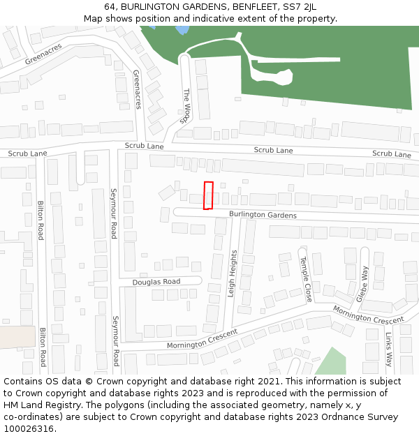 64, BURLINGTON GARDENS, BENFLEET, SS7 2JL: Location map and indicative extent of plot