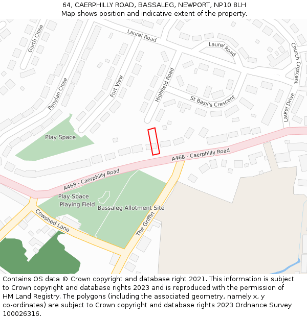 64, CAERPHILLY ROAD, BASSALEG, NEWPORT, NP10 8LH: Location map and indicative extent of plot