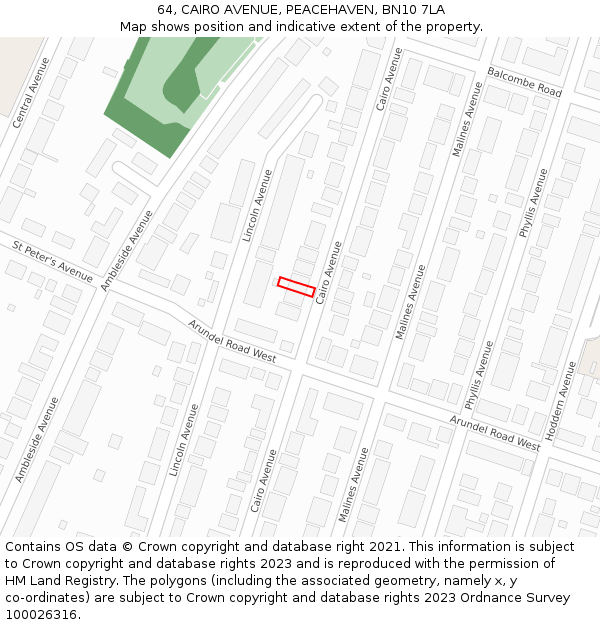 64, CAIRO AVENUE, PEACEHAVEN, BN10 7LA: Location map and indicative extent of plot