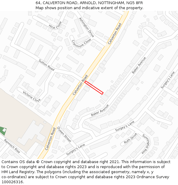 64, CALVERTON ROAD, ARNOLD, NOTTINGHAM, NG5 8FR: Location map and indicative extent of plot