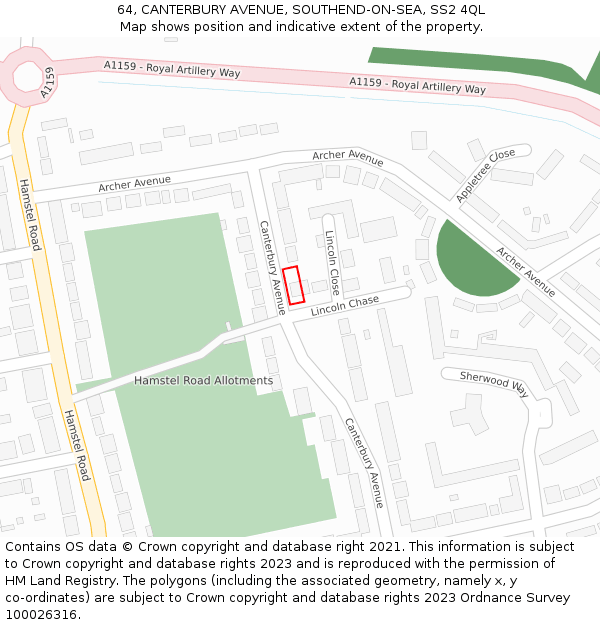 64, CANTERBURY AVENUE, SOUTHEND-ON-SEA, SS2 4QL: Location map and indicative extent of plot