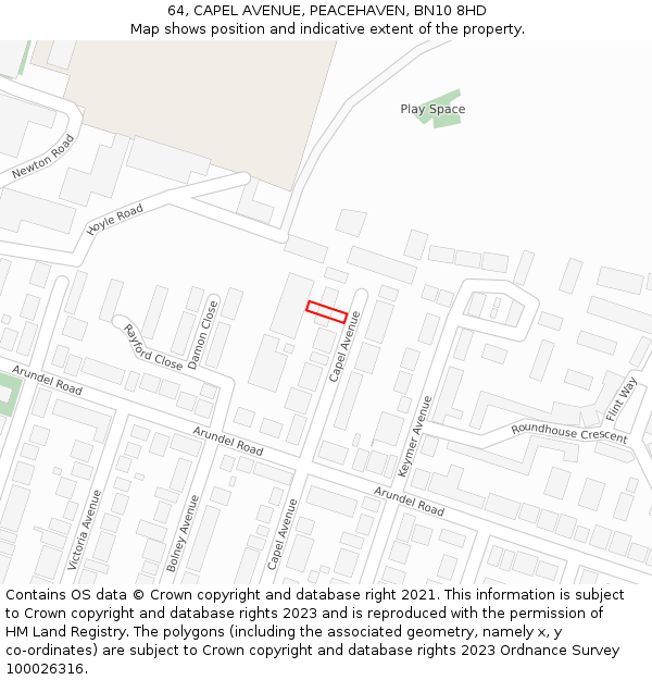 64, CAPEL AVENUE, PEACEHAVEN, BN10 8HD: Location map and indicative extent of plot