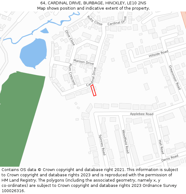 64, CARDINAL DRIVE, BURBAGE, HINCKLEY, LE10 2NS: Location map and indicative extent of plot