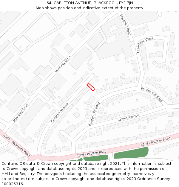 64, CARLETON AVENUE, BLACKPOOL, FY3 7JN: Location map and indicative extent of plot