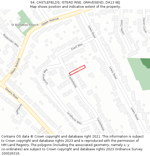 64, CASTLEFIELDS, ISTEAD RISE, GRAVESEND, DA13 9EJ: Location map and indicative extent of plot