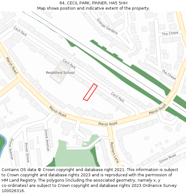 64, CECIL PARK, PINNER, HA5 5HH: Location map and indicative extent of plot