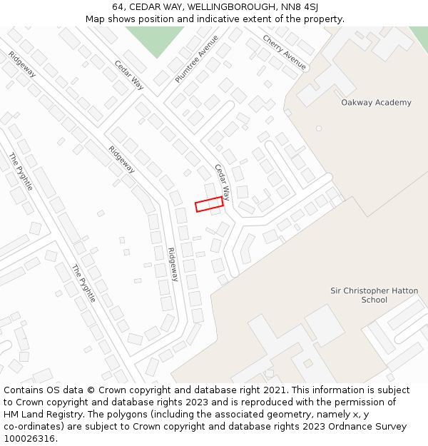 64, CEDAR WAY, WELLINGBOROUGH, NN8 4SJ: Location map and indicative extent of plot