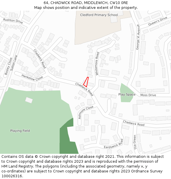 64, CHADWICK ROAD, MIDDLEWICH, CW10 0RE: Location map and indicative extent of plot