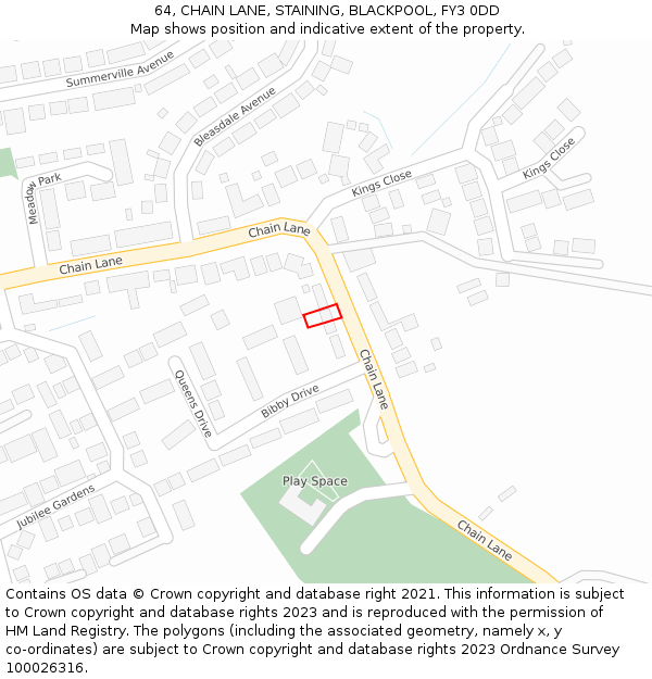 64, CHAIN LANE, STAINING, BLACKPOOL, FY3 0DD: Location map and indicative extent of plot