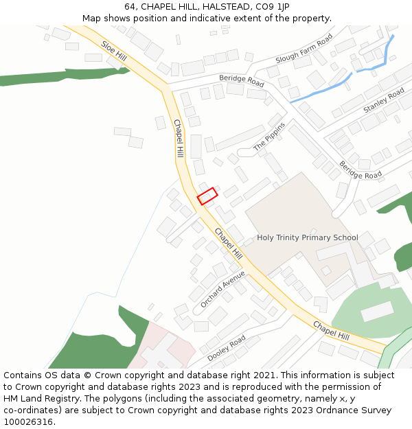 64, CHAPEL HILL, HALSTEAD, CO9 1JP: Location map and indicative extent of plot