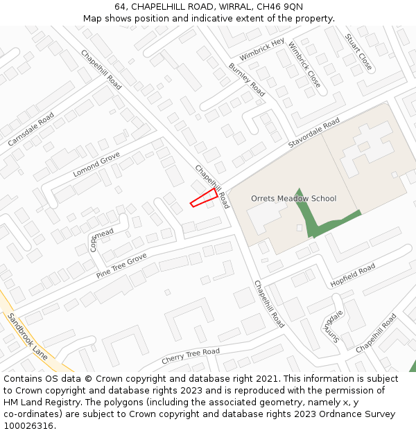 64, CHAPELHILL ROAD, WIRRAL, CH46 9QN: Location map and indicative extent of plot