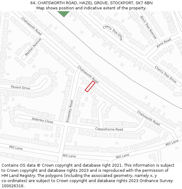 64, CHATSWORTH ROAD, HAZEL GROVE, STOCKPORT, SK7 6BN: Location map and indicative extent of plot